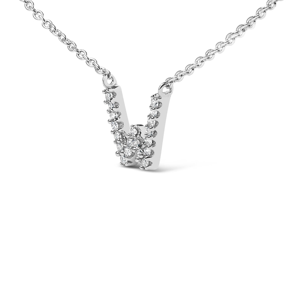 10K White Gold Diamond Accent "A-Z" Block Initial Pendant Necklace