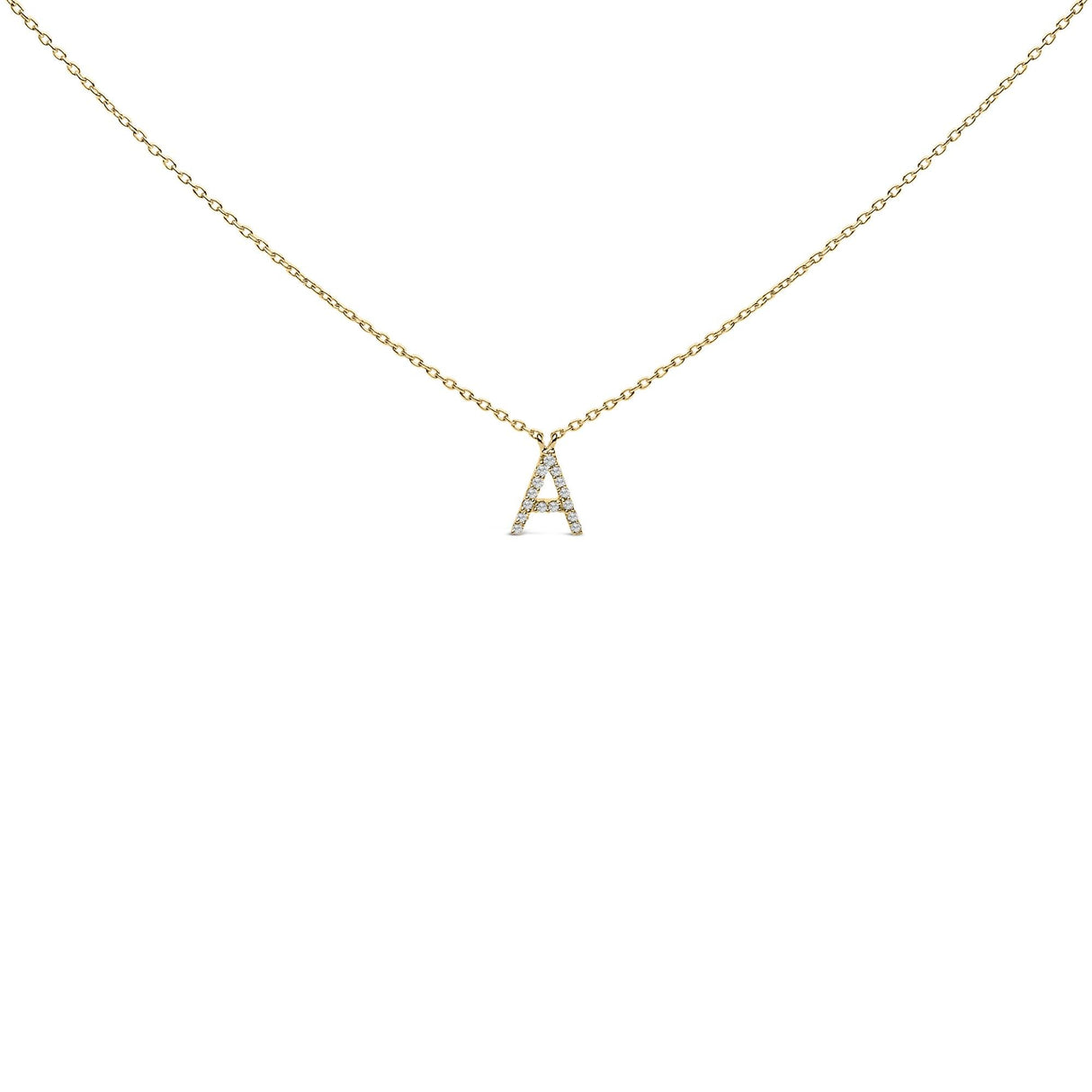 10K Yellow Gold Diamond Accent "A-Z" Block Initial Pendant Necklace