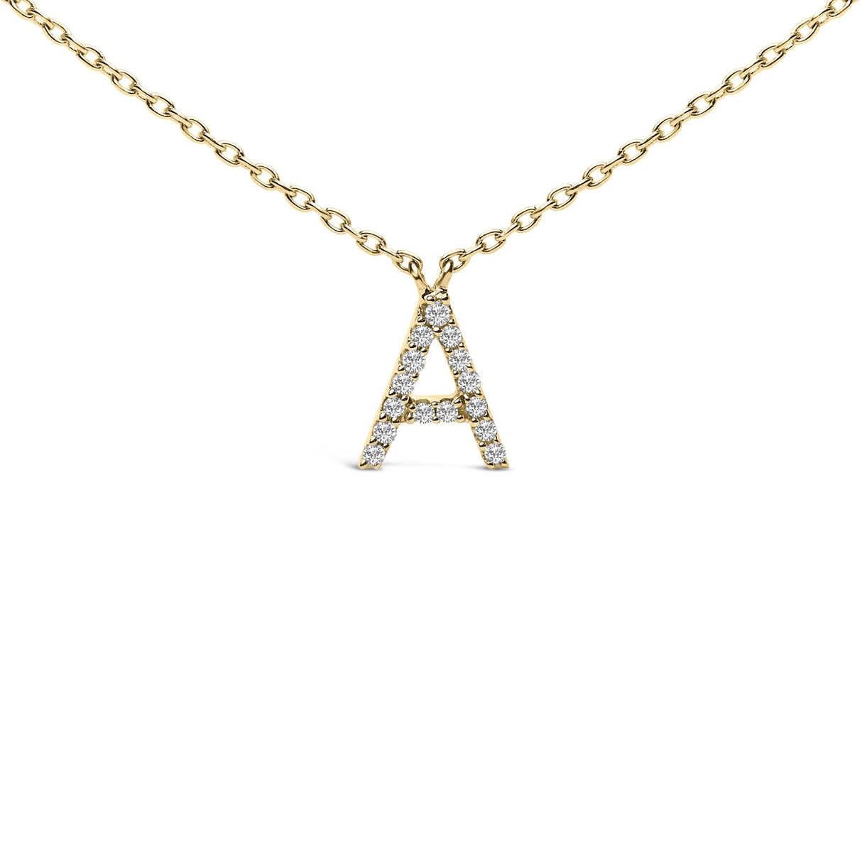 10K Yellow Gold Diamond Accent "A-Z" Block Initial Pendant Necklace