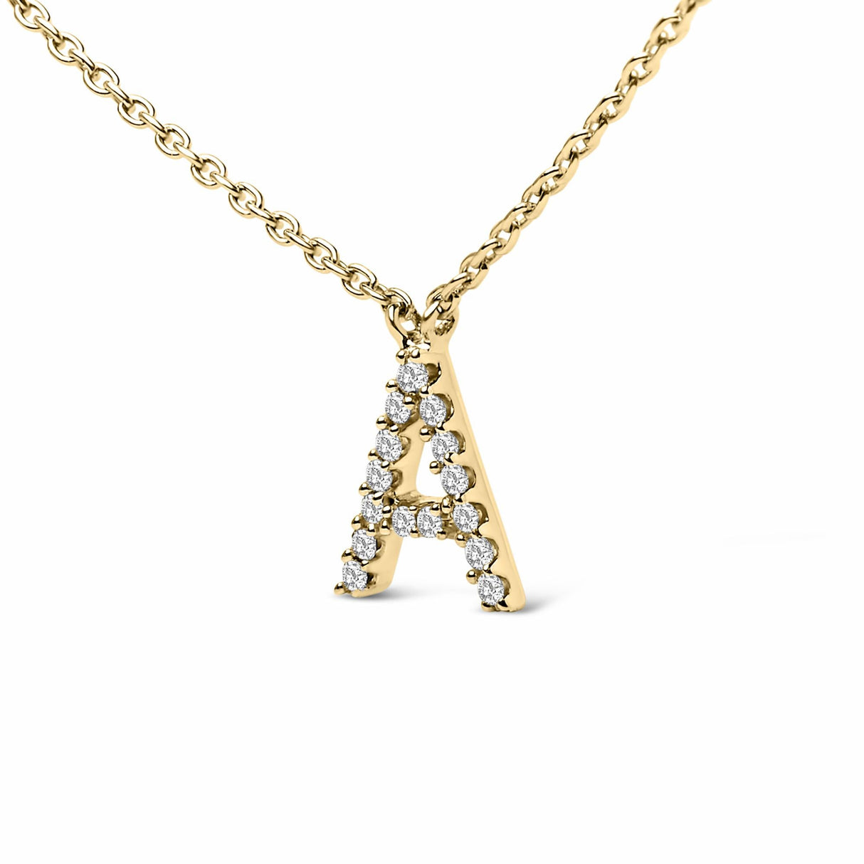 10K Yellow Gold Diamond Accent "A-Z" Block Initial Pendant Necklace