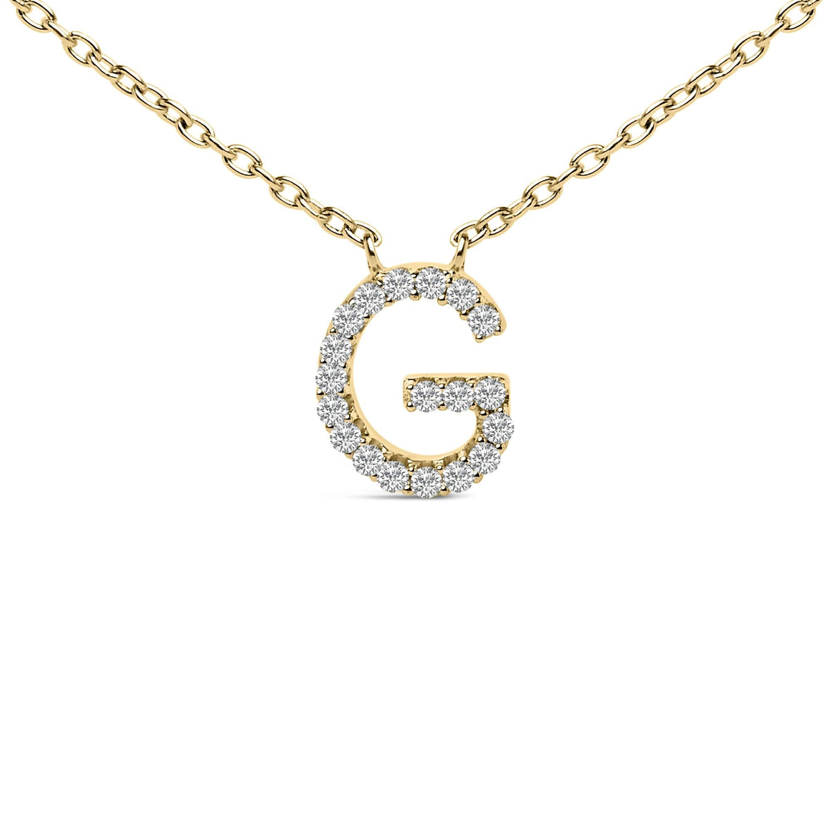 10K Yellow Gold Diamond Accent "A-Z" Block Initial Pendant Necklace
