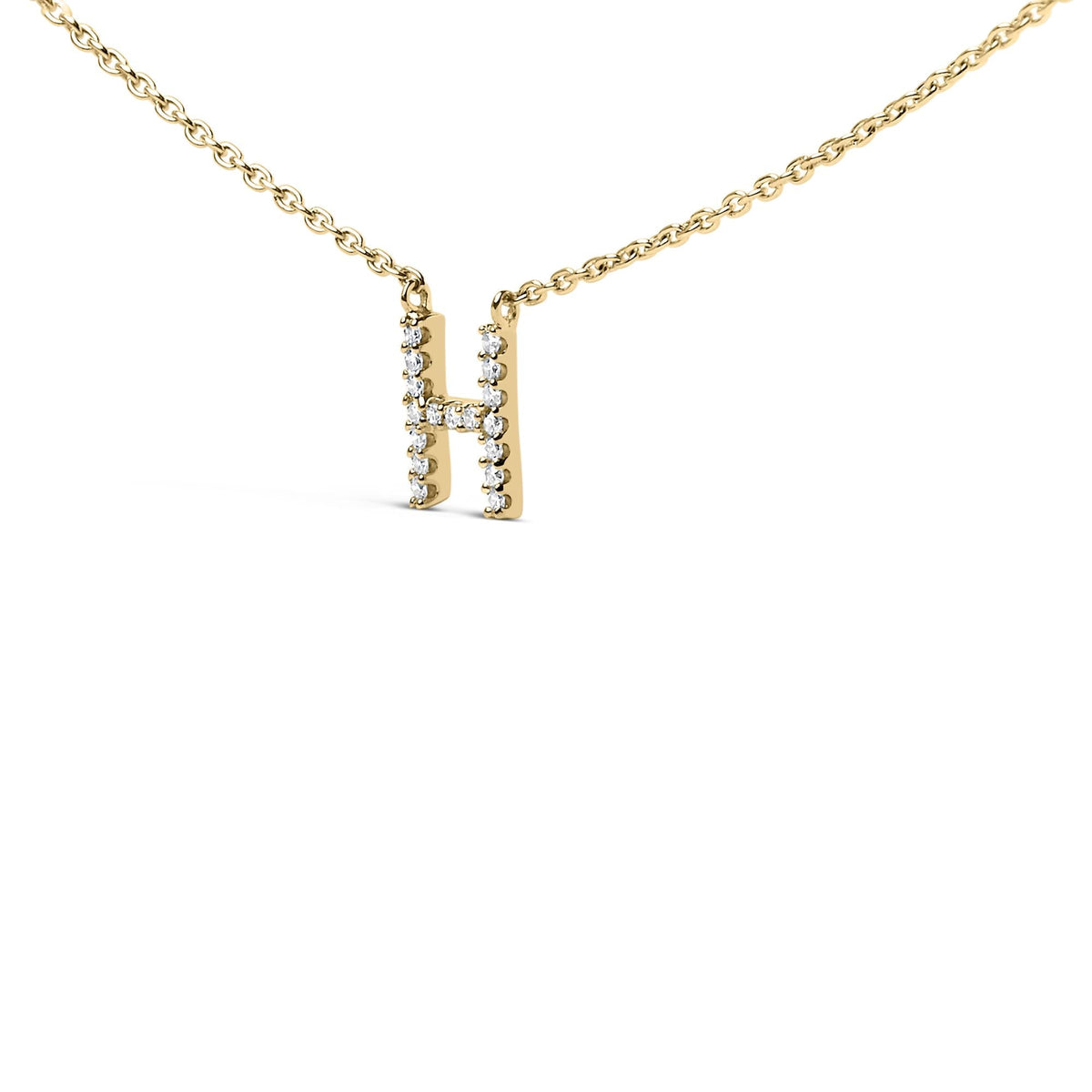 10K Yellow Gold Diamond Accent "A-Z" Block Initial Pendant Necklace