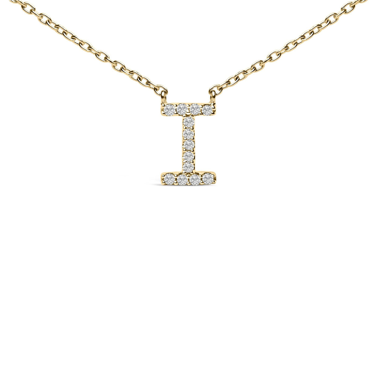 10K Yellow Gold Diamond Accent "A-Z" Block Initial Pendant Necklace