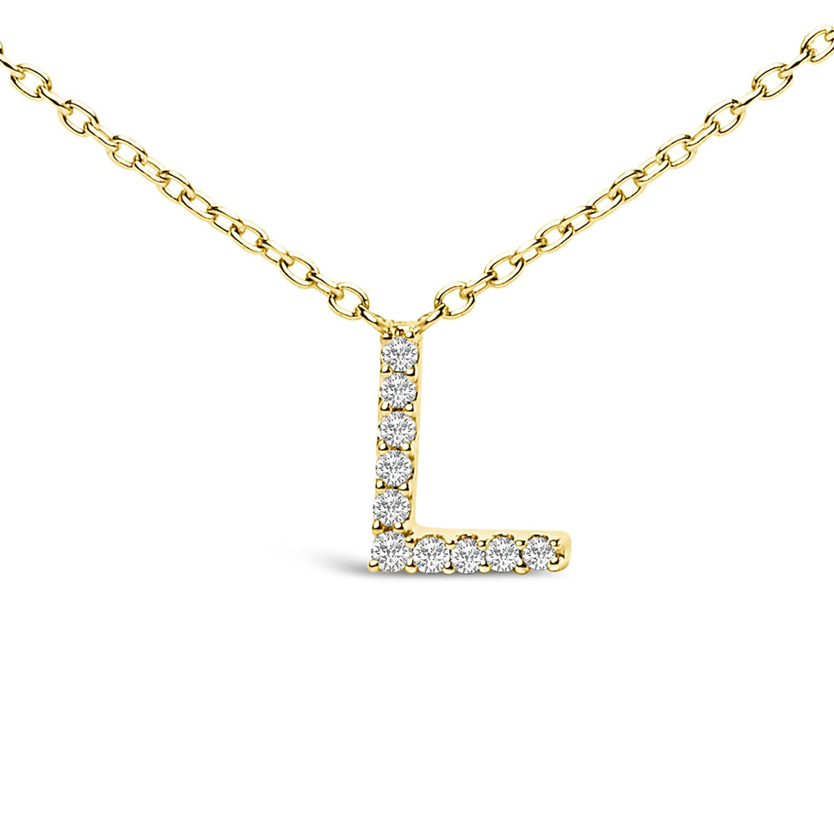 10K Yellow Gold Diamond Accent "A-Z" Block Initial Pendant Necklace