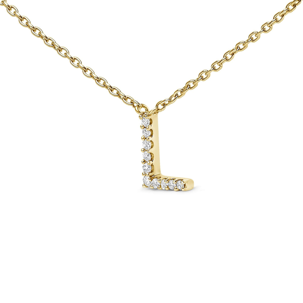 10K Yellow Gold Diamond Accent "A-Z" Block Initial Pendant Necklace