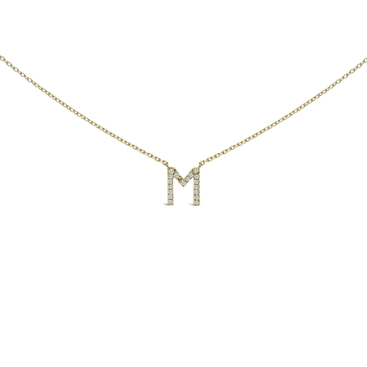 10K Yellow Gold Diamond Accent "A-Z" Block Initial Pendant Necklace