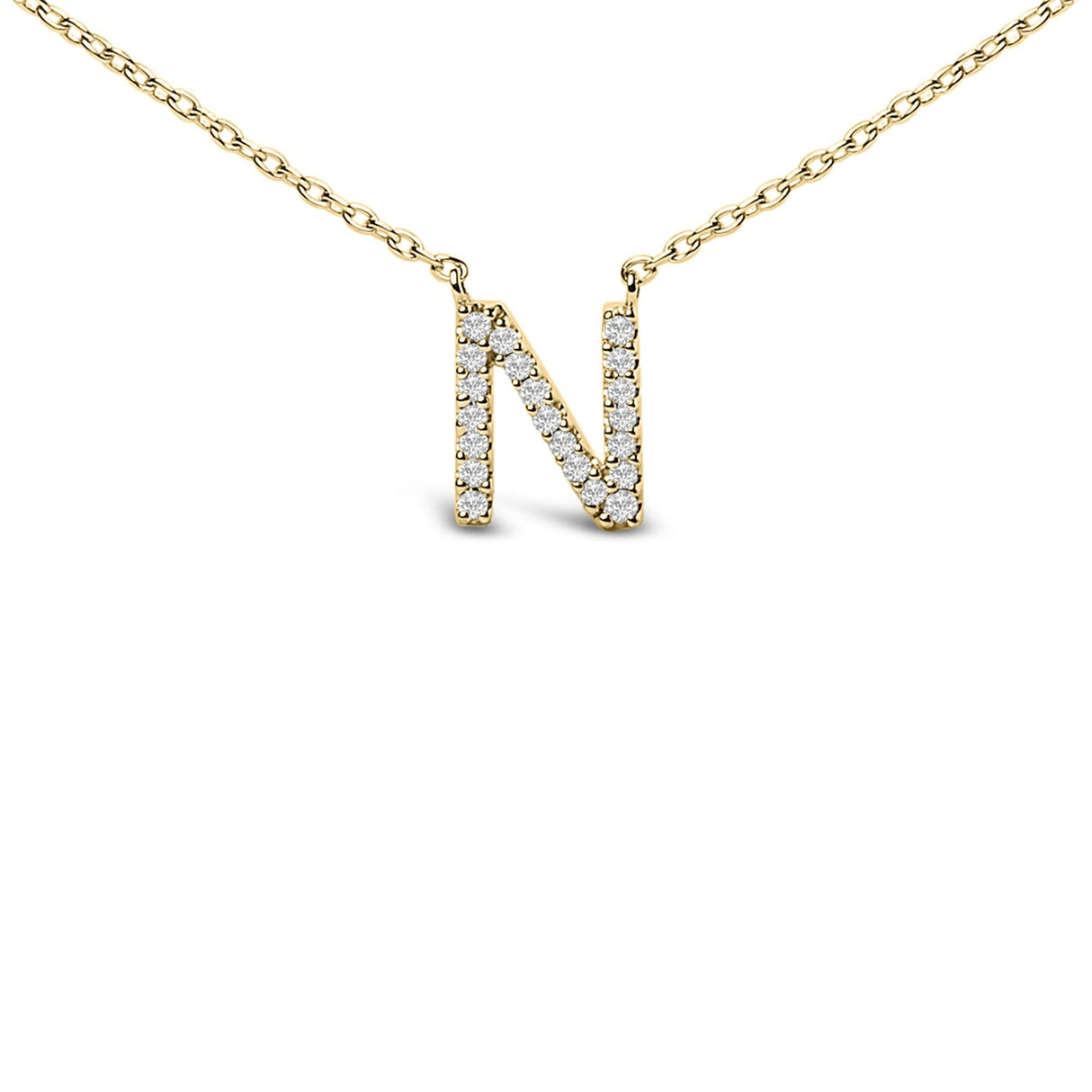 10K Yellow Gold Diamond Accent "A-Z" Block Initial Pendant Necklace