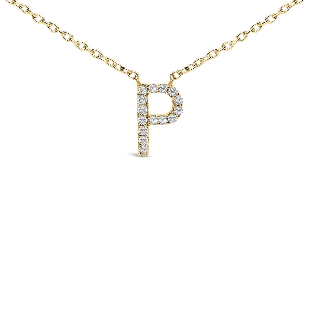 10K Yellow Gold Diamond Accent "A-Z" Block Initial Pendant Necklace