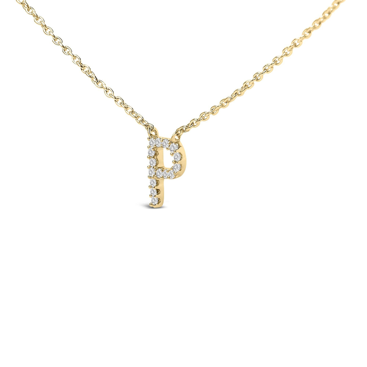 10K Yellow Gold Diamond Accent "A-Z" Block Initial Pendant Necklace