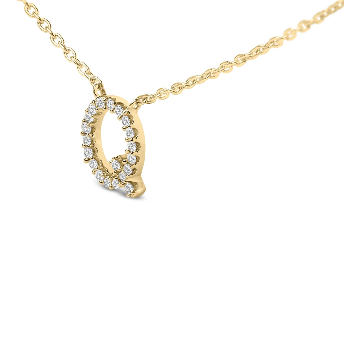 10K Yellow Gold Diamond Accent "A-Z" Block Initial Pendant Necklace