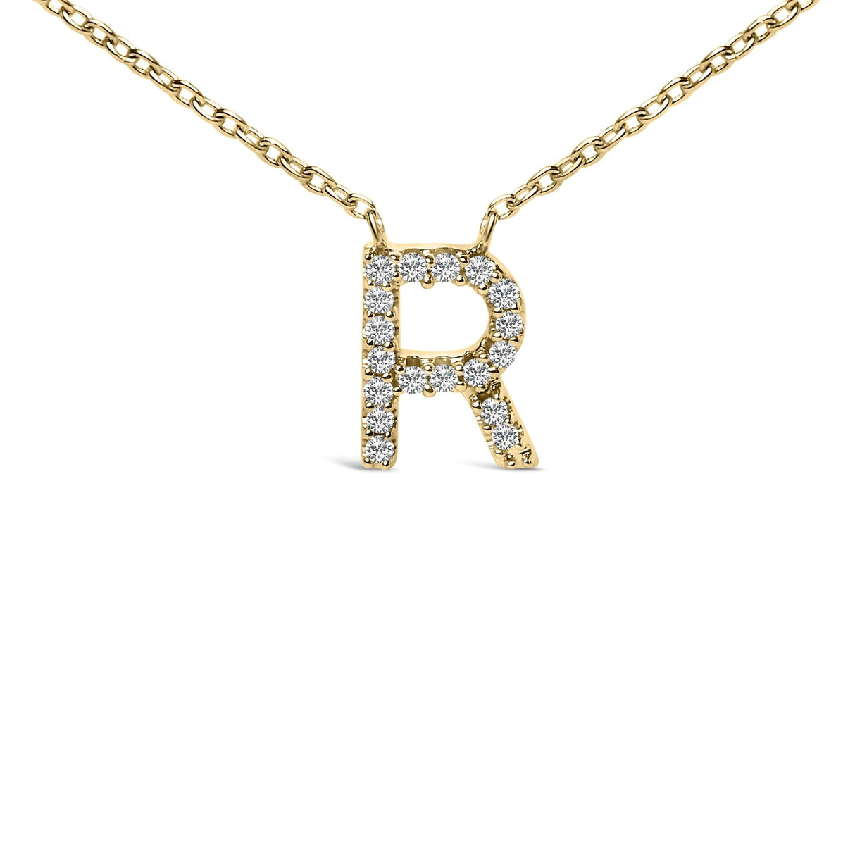 10K Yellow Gold Diamond Accent "A-Z" Block Initial Pendant Necklace