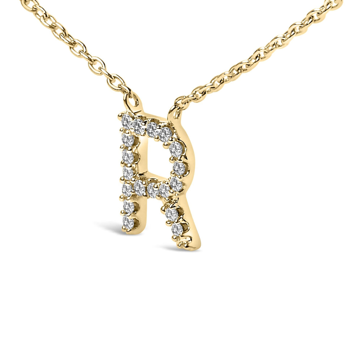 10K Yellow Gold Diamond Accent "A-Z" Block Initial Pendant Necklace