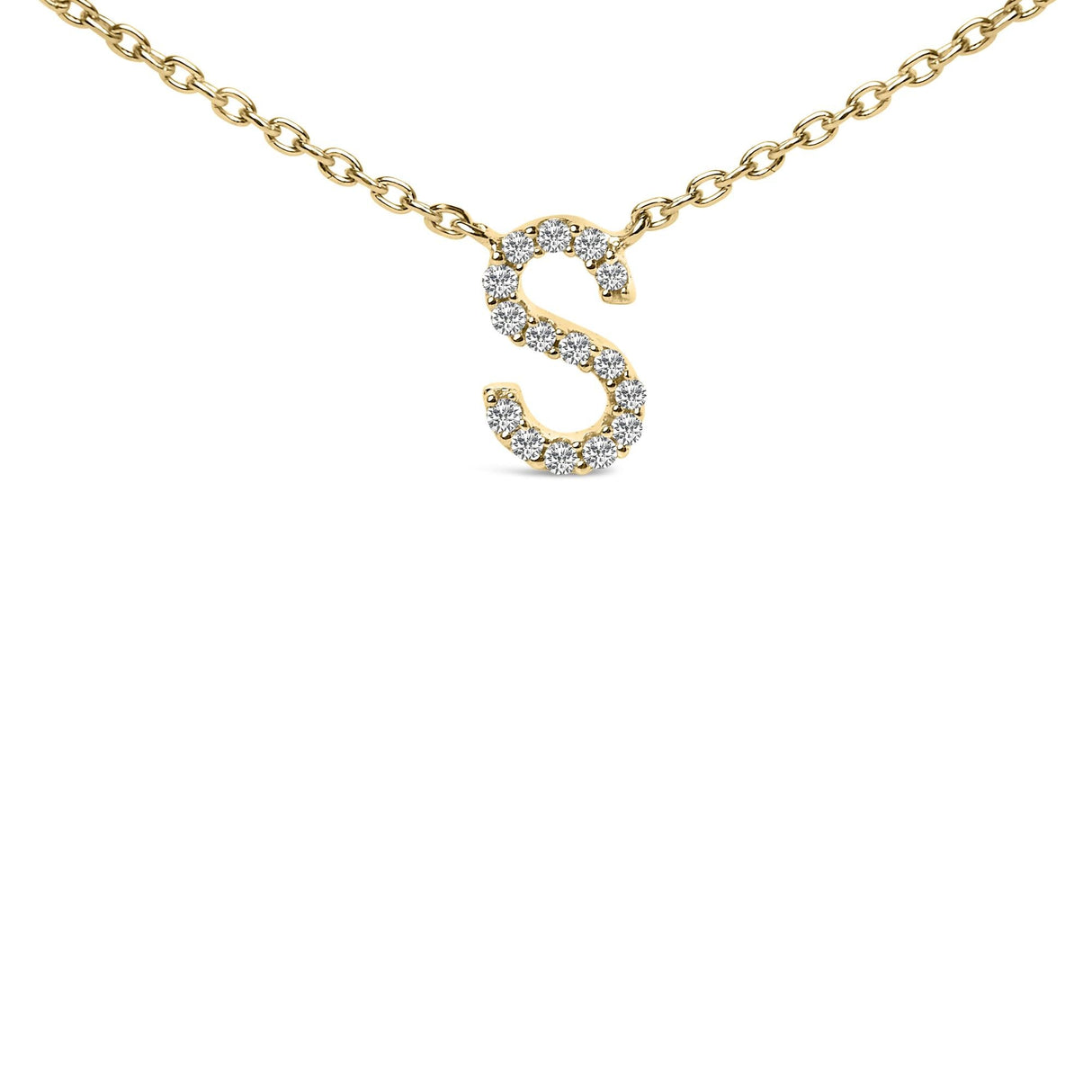 10K Yellow Gold Diamond Accent "A-Z" Block Initial Pendant Necklace
