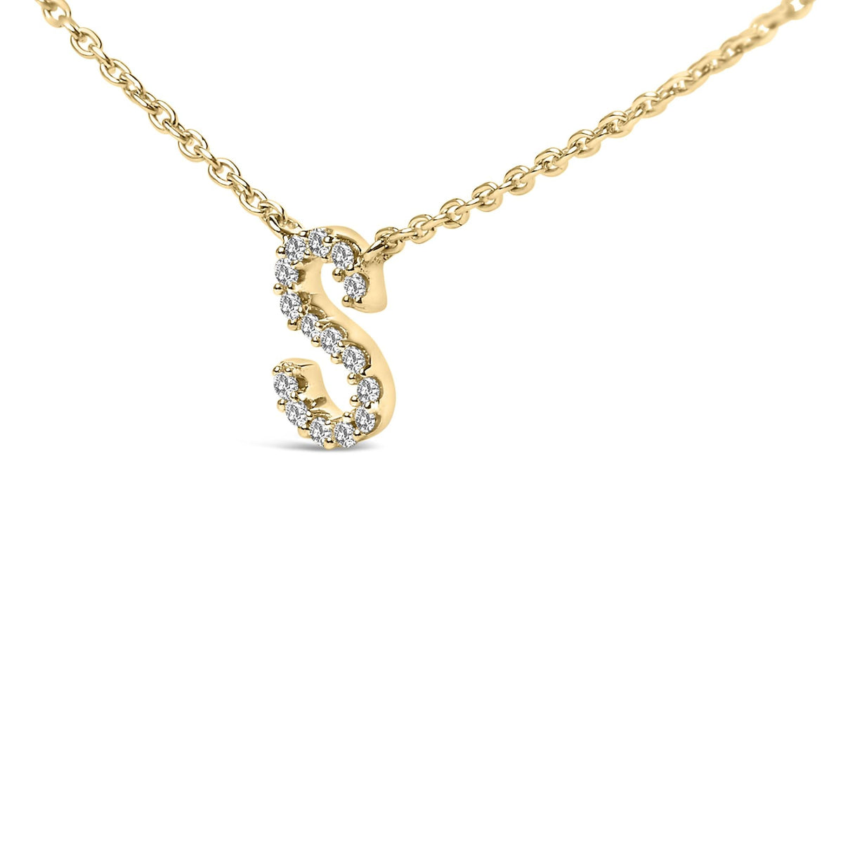 10K Yellow Gold Diamond Accent "A-Z" Block Initial Pendant Necklace
