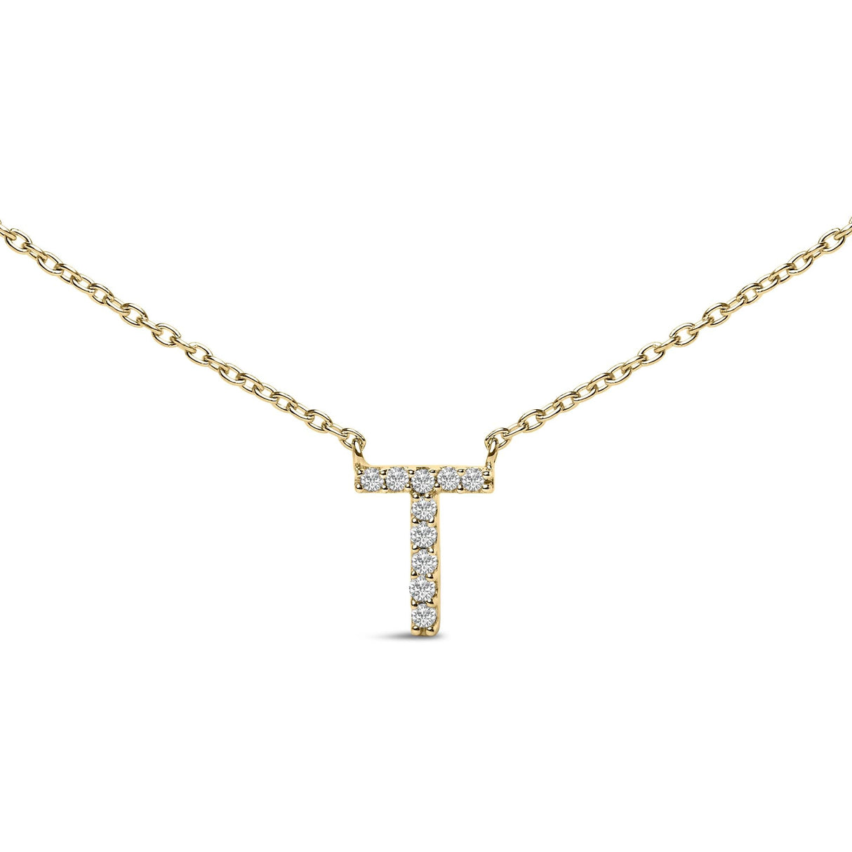 10K Yellow Gold Diamond Accent "A-Z" Block Initial Pendant Necklace