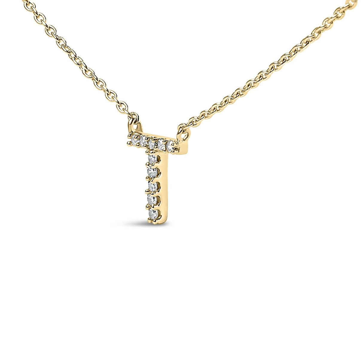 10K Yellow Gold Diamond Accent "A-Z" Block Initial Pendant Necklace