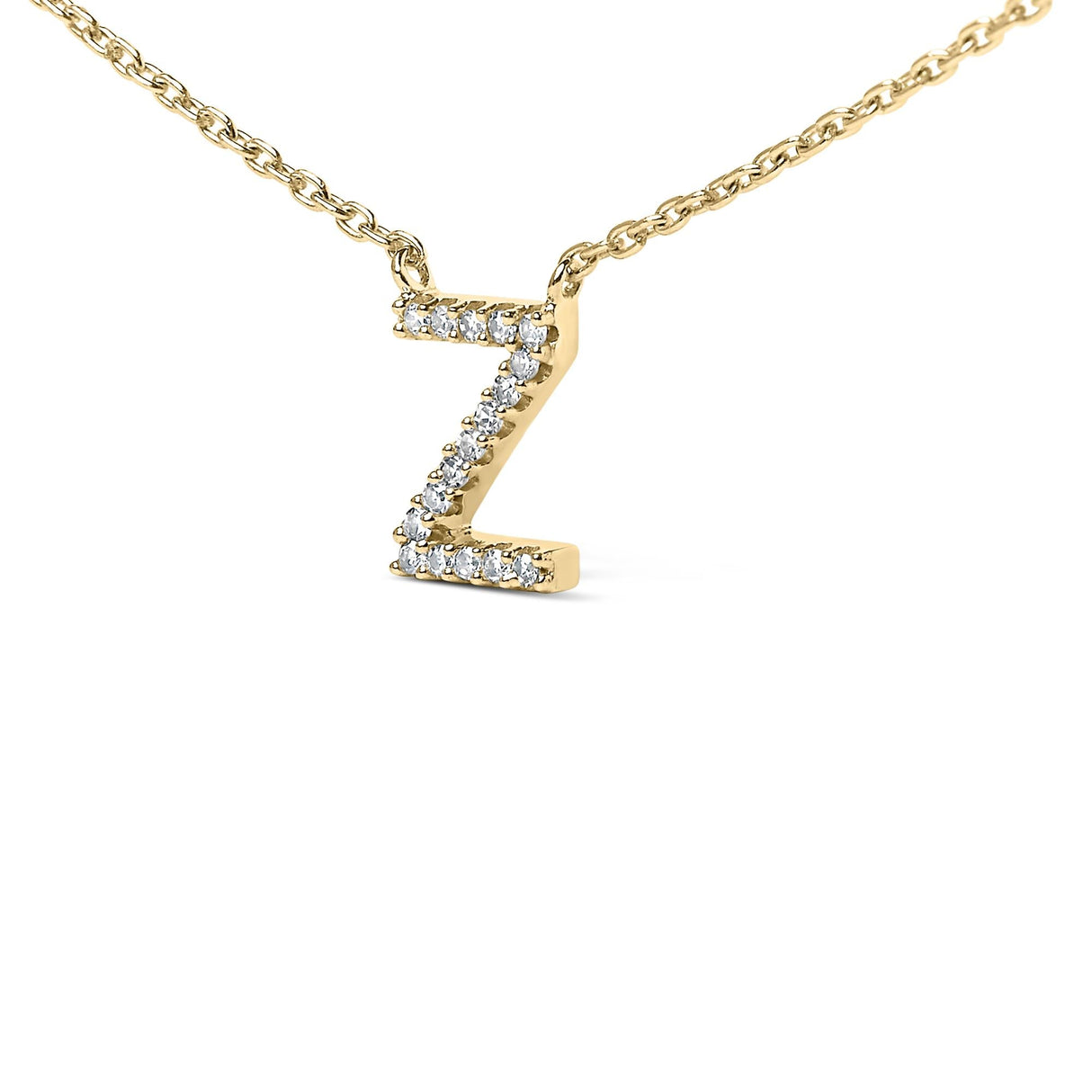 10K Yellow Gold Diamond Accent "A-Z" Block Initial Pendant Necklace