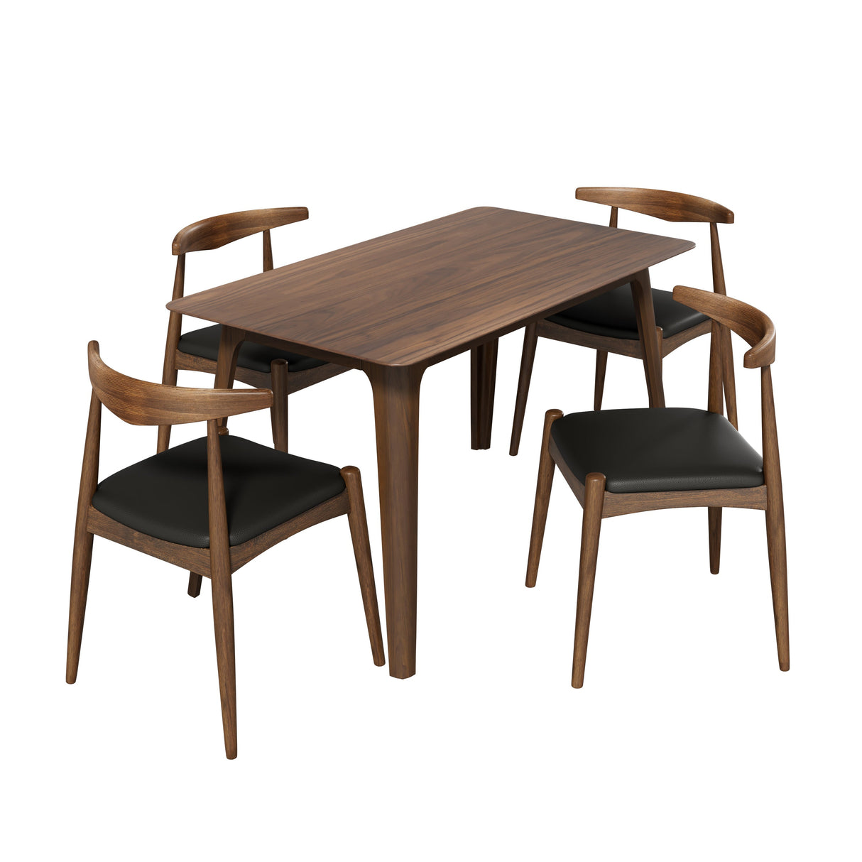 5-Piece Dining Set with Rubberwood Frame and Faux Leather Chairs