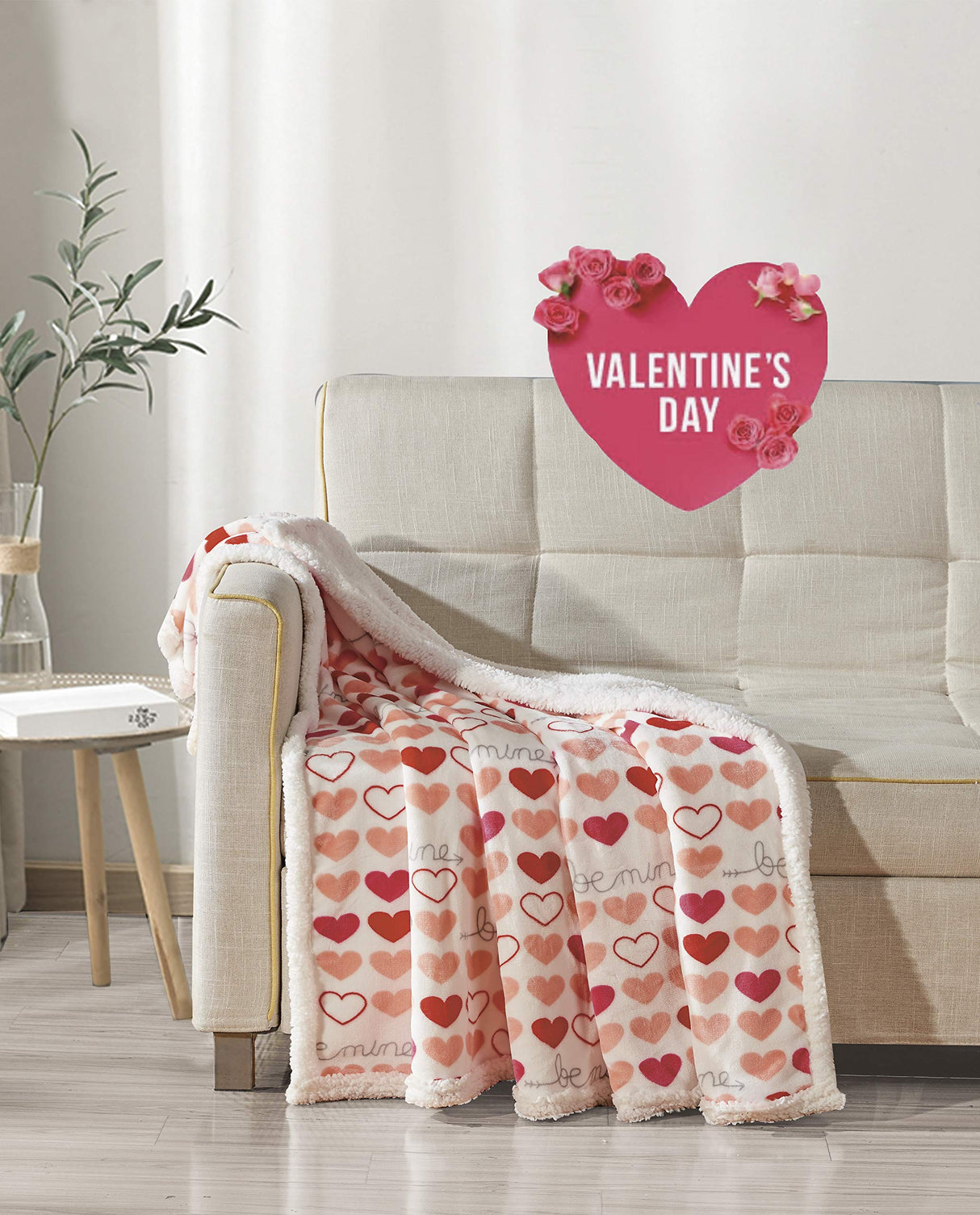 FAITH, HOPE, LOVE HOME DÉCOR Heart Throw Blanket – Ultra Soft Microplush 50"x60" | Cozy Love Theme Gift for Couch, Bed, Travel | Washable | Be Mine with Sherpa Backing