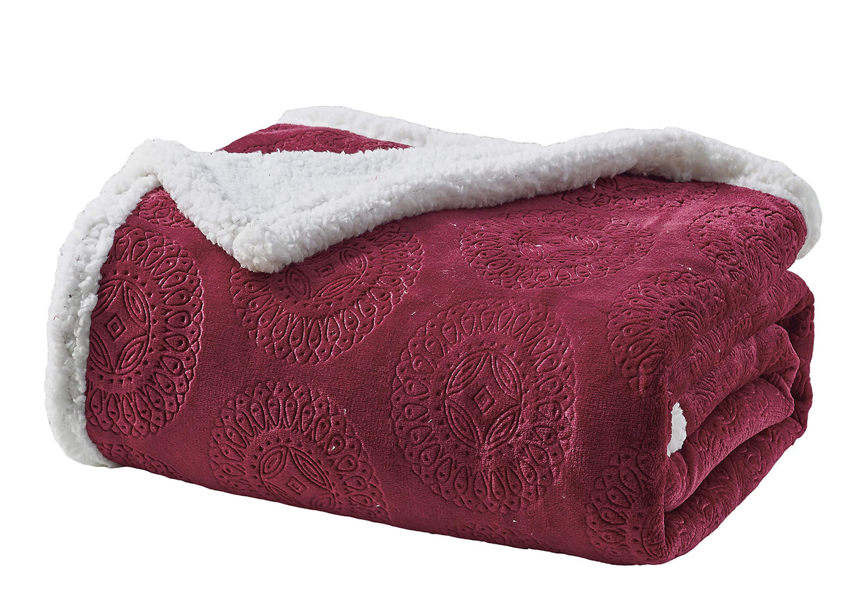 Decor&More Bon Iver Collection Extra Soft Mandala Embossed Microplush Throw Blanket with Sherpa Backing (50" x 60")