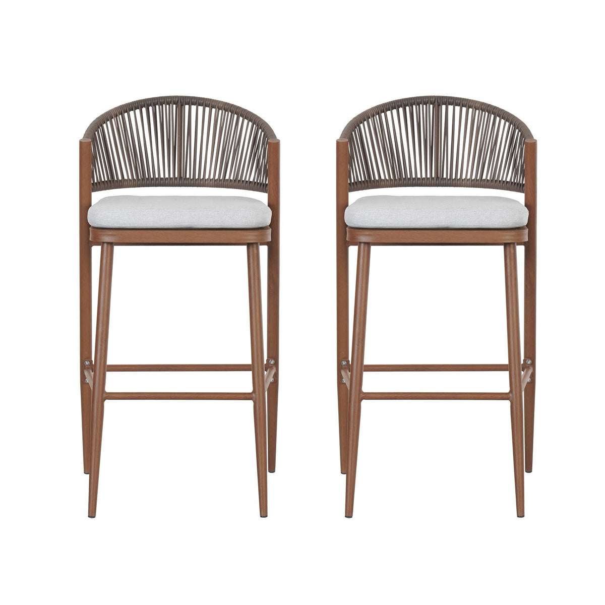 Outdoor Bar Height Metal Frame Counter Stools With Scallop Shaped Backrest & Water Resistant Cushions