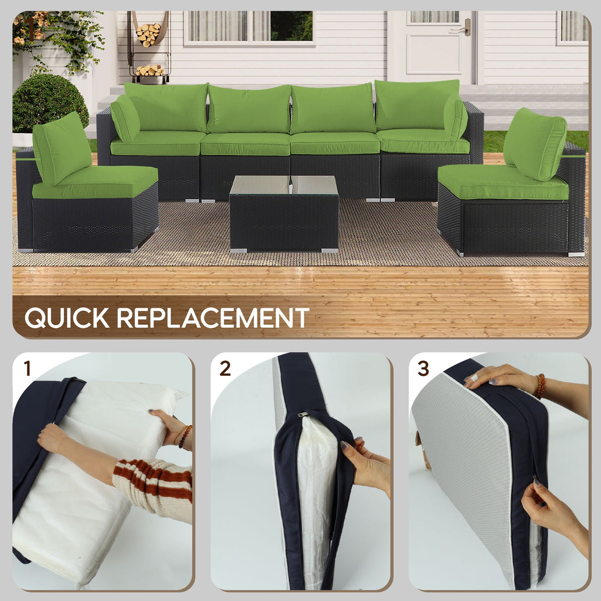 Cushion Covers For 7 Piece Wicker Sectional Sofa, 14 Pack Seat And Back Slipcovers With Zipper