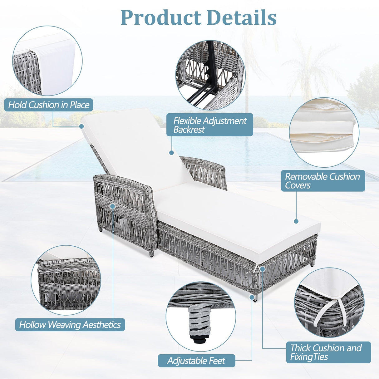 GO Outdoor Long Reclining Chaise with Cushions