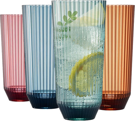 Shatterproof-Ribbed-Drinking-Glasses-,-Dishwasher-Safe,-Tall-|-Set-of-4-|-Unbreakable-BPA-free-Plastic,-12OZ-