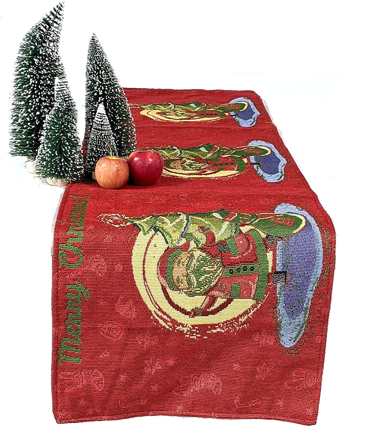 Red Santa Claus Christmas Tree Woven Tapestry Dining Table Runner (17615)