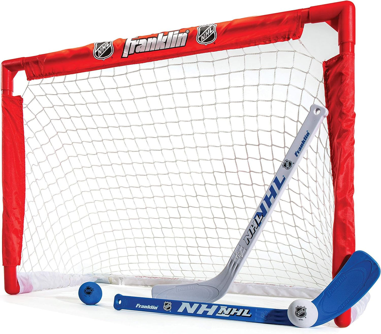 Franklin Sports NHL s Mini Hockey Set - Includes 1 Knee Hockey Goal - 2 Mini Hockey Sticks + 2 Foam Balls - Indoor Mini Hockey Goal + Sticks Set