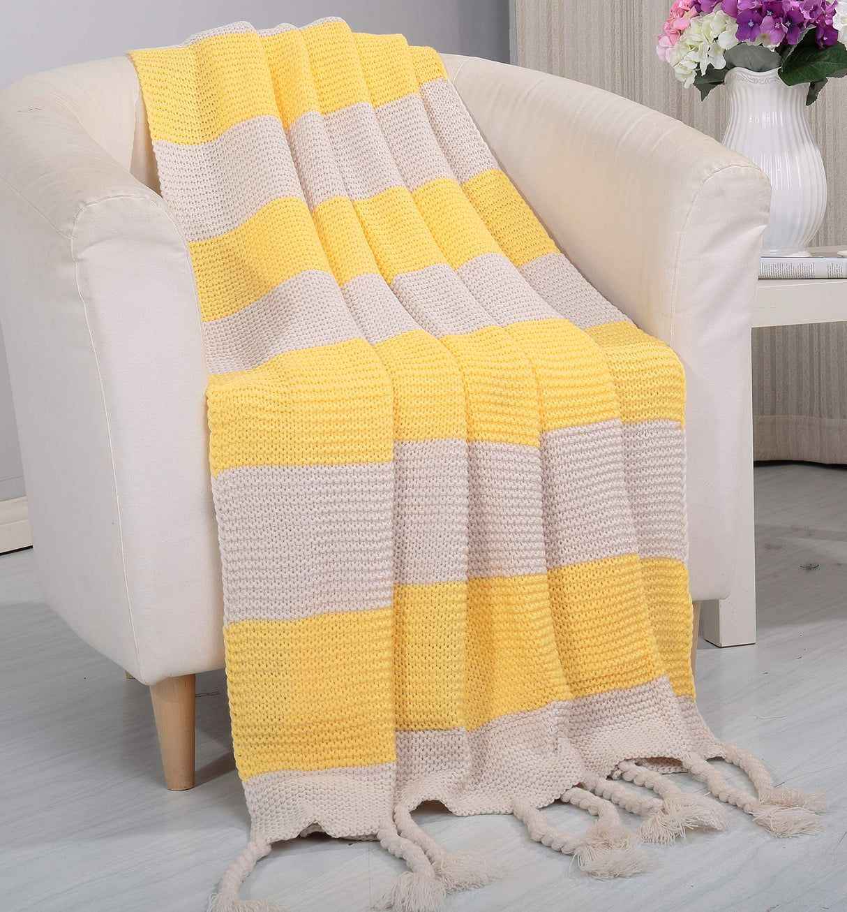 Faith, Hope, Love Home Decor Soft Touch Classic Woven Knitted 2-Tone Throw Blanket With Fringes