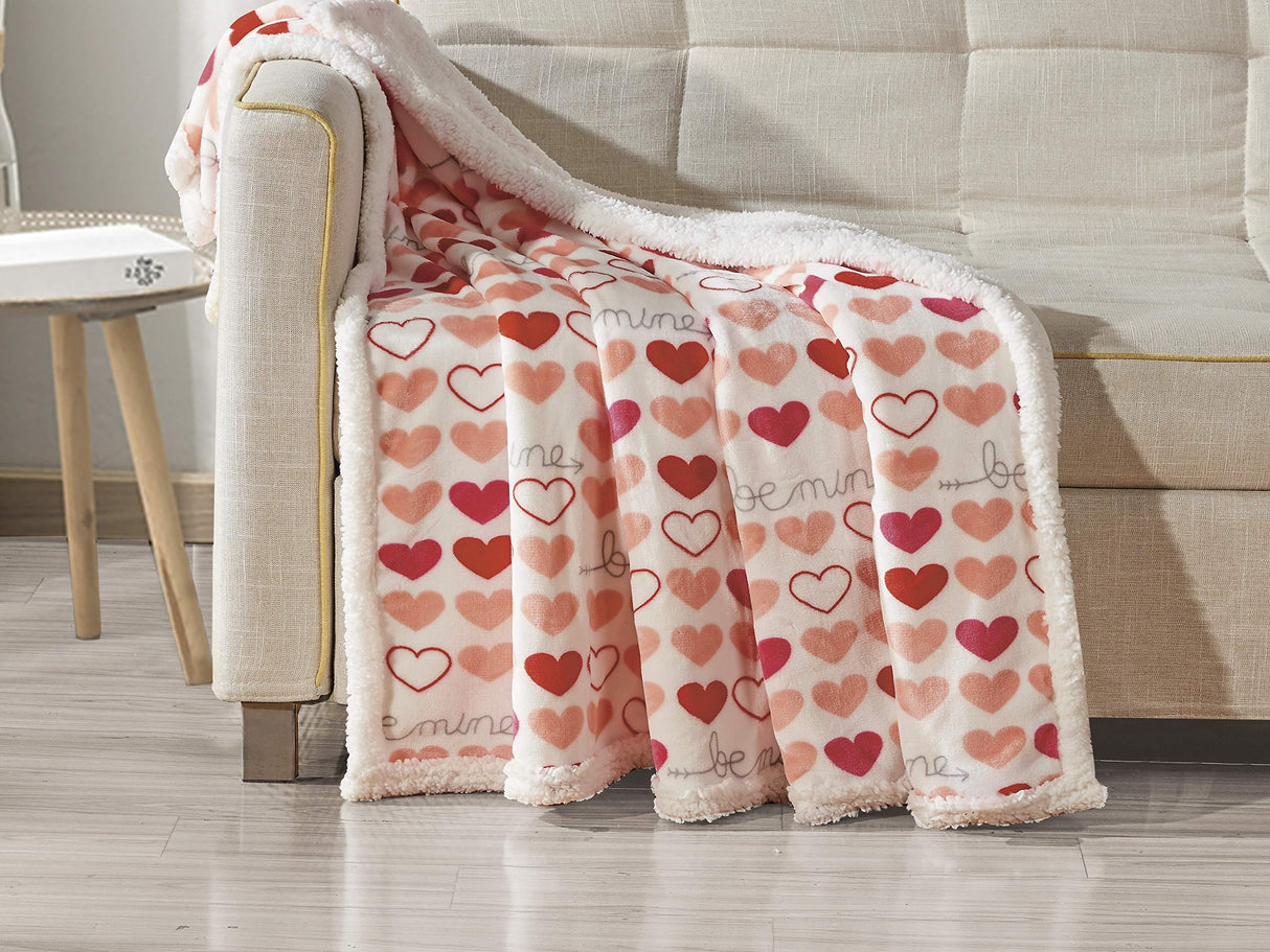 FAITH, HOPE, LOVE HOME DÉCOR Heart Throw Blanket – Ultra Soft Microplush 50"x60" | Cozy Love Theme Gift for Couch, Bed, Travel | Washable | Be Mine with Sherpa Backing