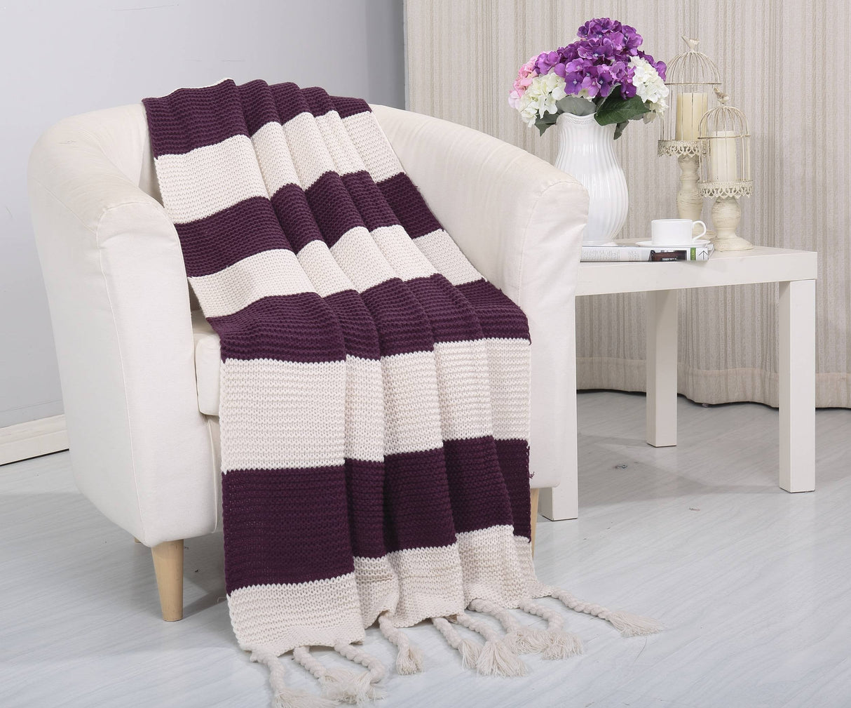 Faith, Hope, Love Home Decor Soft Touch Classic Woven Knitted 2-Tone Throw Blanket With Fringes