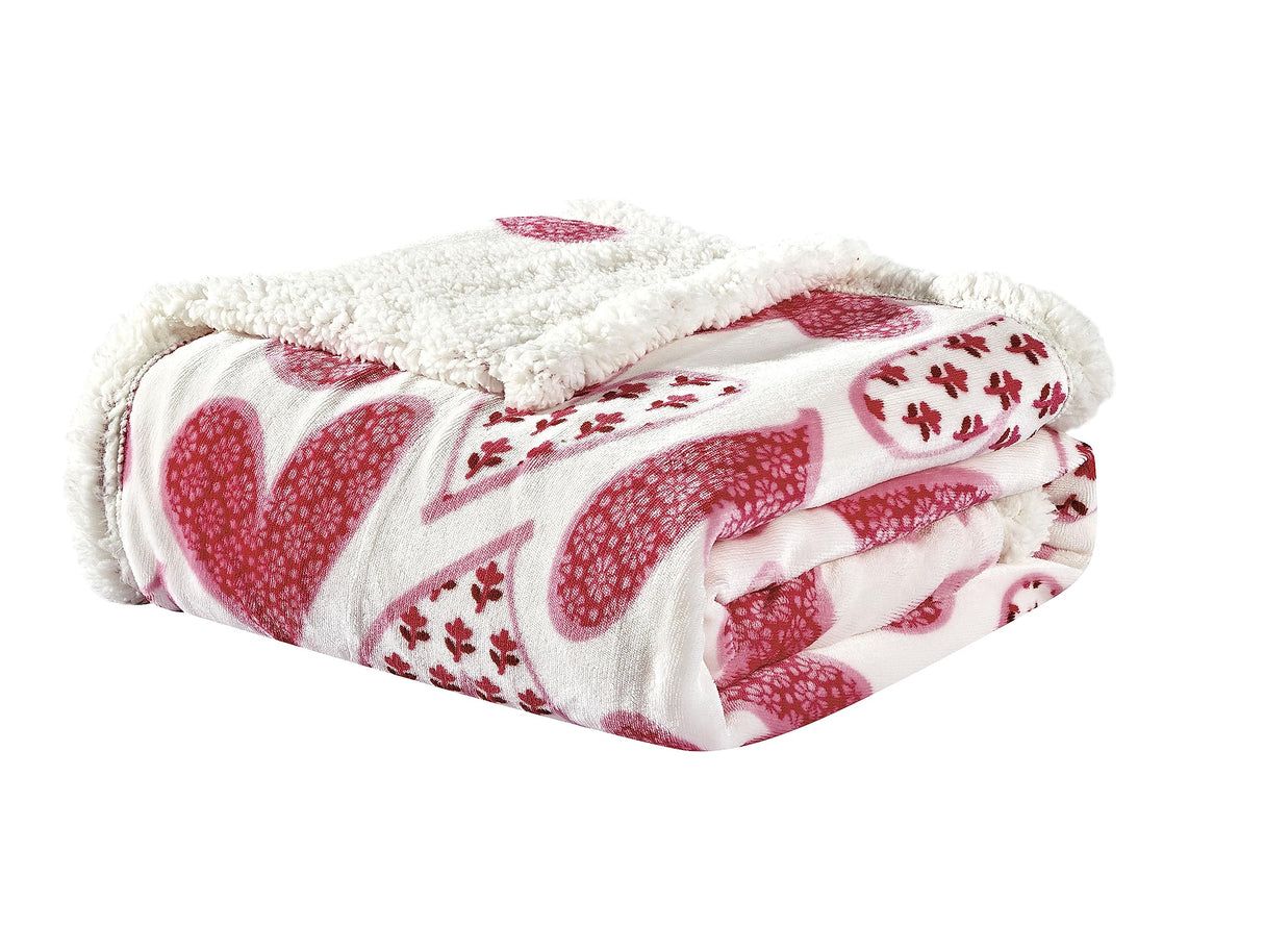 FAITH, HOPE, LOVE HOME DÉCOR Heart Throw Blanket – Ultra Soft Microplush 50"x60" | Cozy Love Theme Gift for Couch, Bed, Travel | Washable | Whimsical Hearts with Sherpa Backing