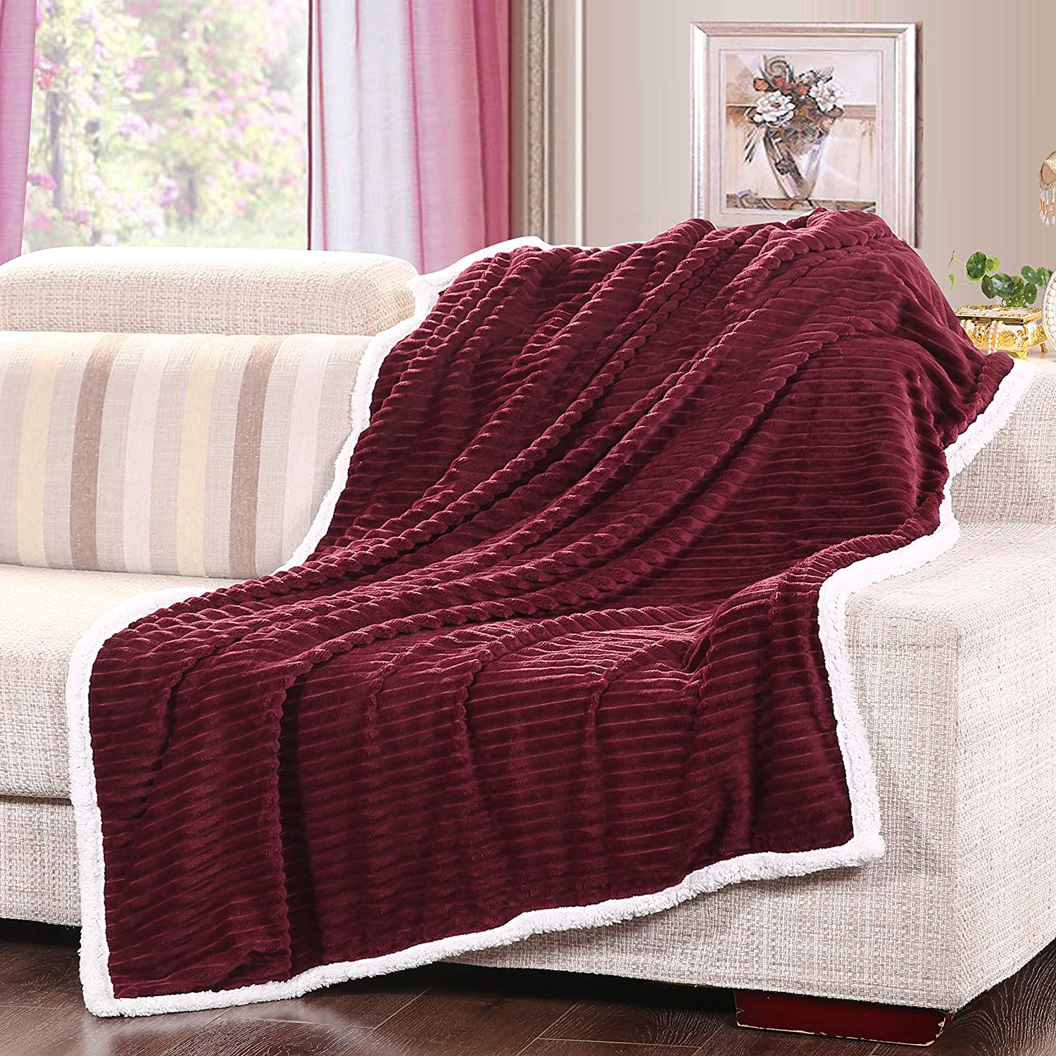 Ultra lush reversible sherpa corduroy throw blanket (50" x 60")