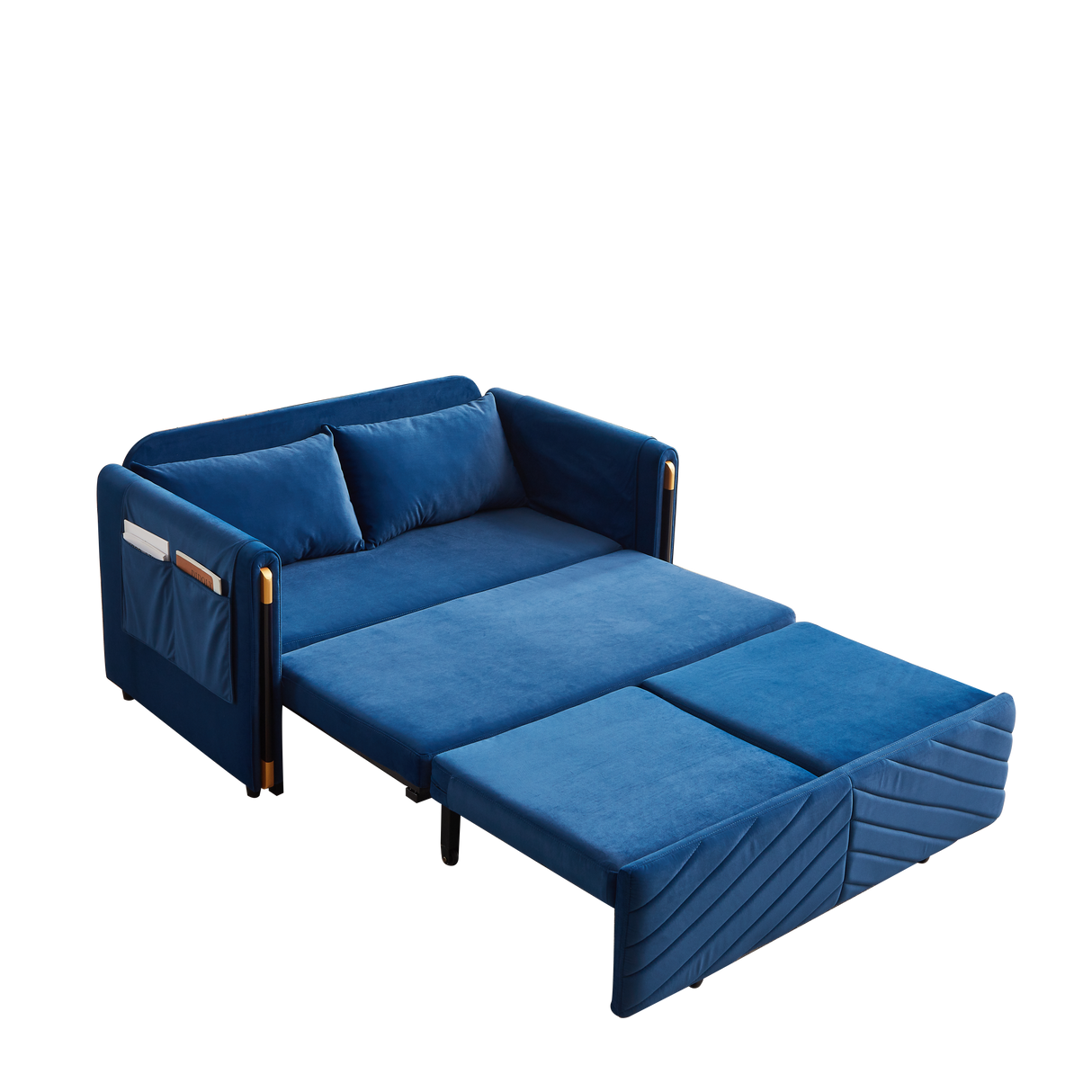 Convertible Velvet Loveseat Sleeper with Arm Storage and Adjustable Back