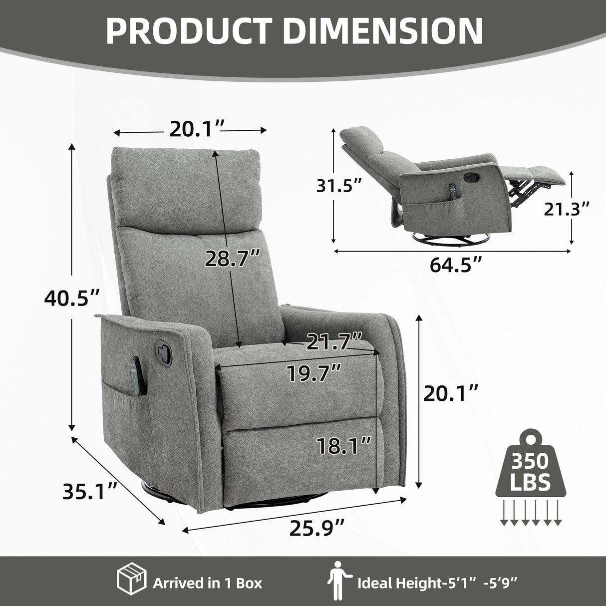 Heat Massage Manual Recliner Chair with Rocker and Swivel