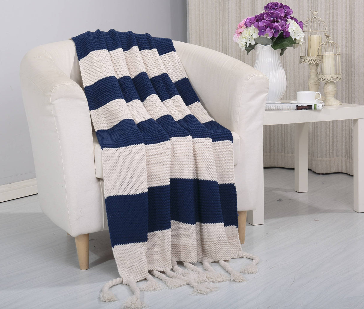 Faith, Hope, Love Home Decor Soft Touch Classic Woven Knitted 2-Tone Throw Blanket With Fringes
