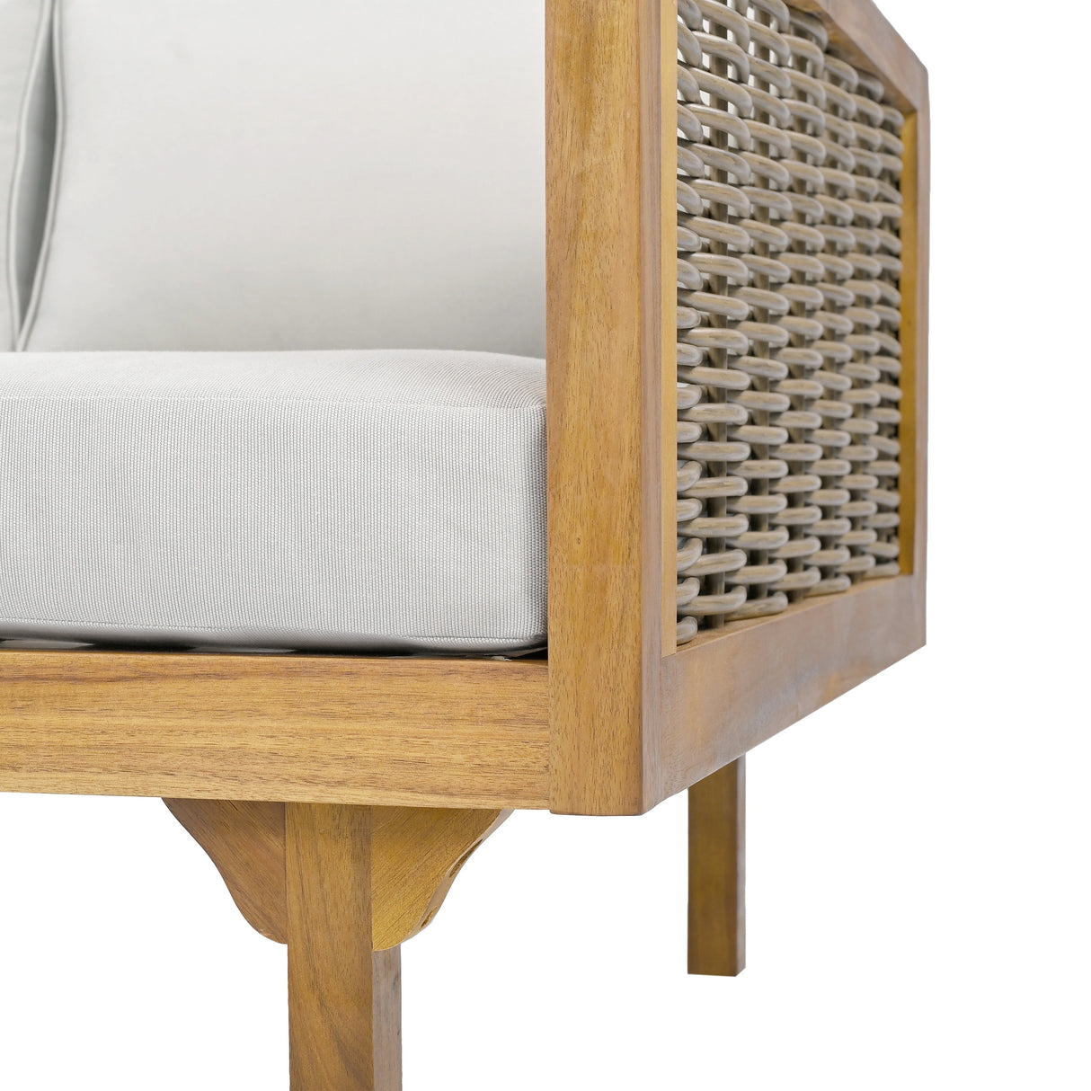 Claremont 3-Seater Daybed with Rattan Arms, Light Grey Cushion, Acacia Wood Frame