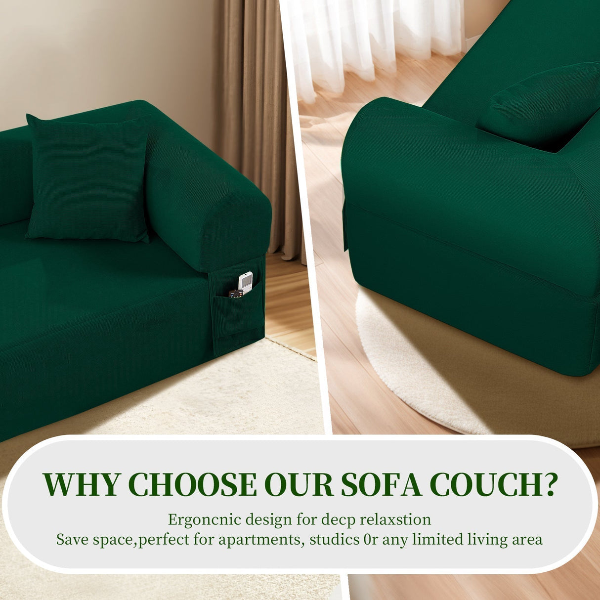 Spring Sofa with High-Quality Fabric Green