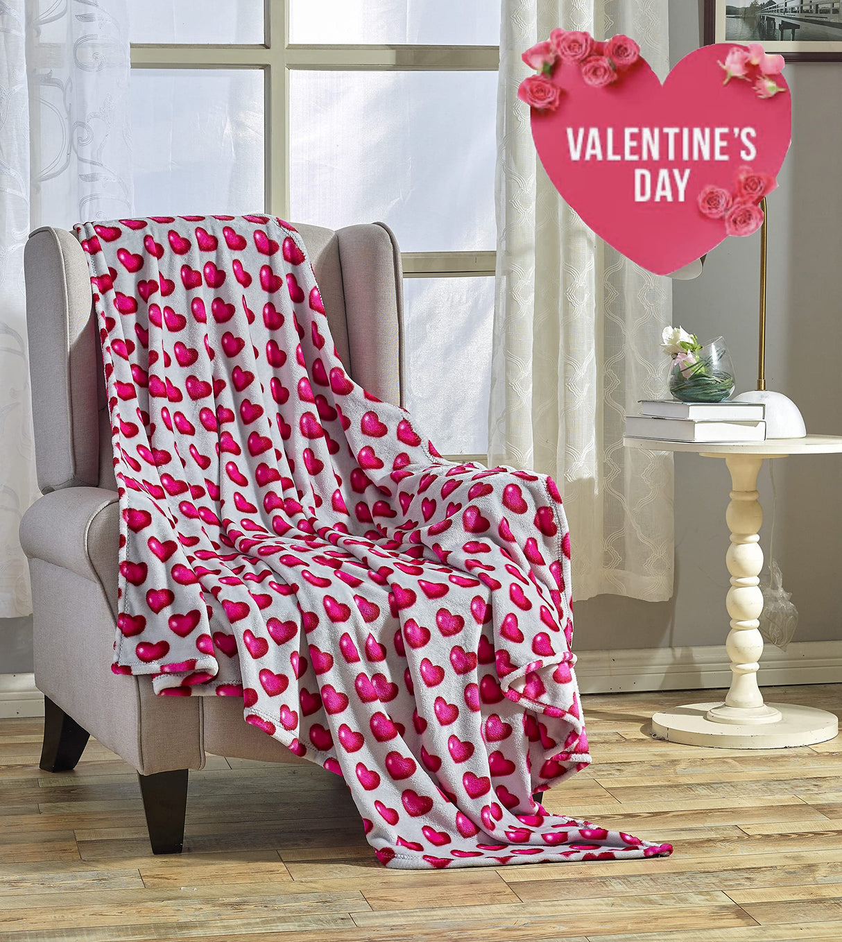 Decor&More Amor Eterno Be Mine Love Collection Valentine's Day Heart Ultra Plush Throw Blanket (50" x 60") -