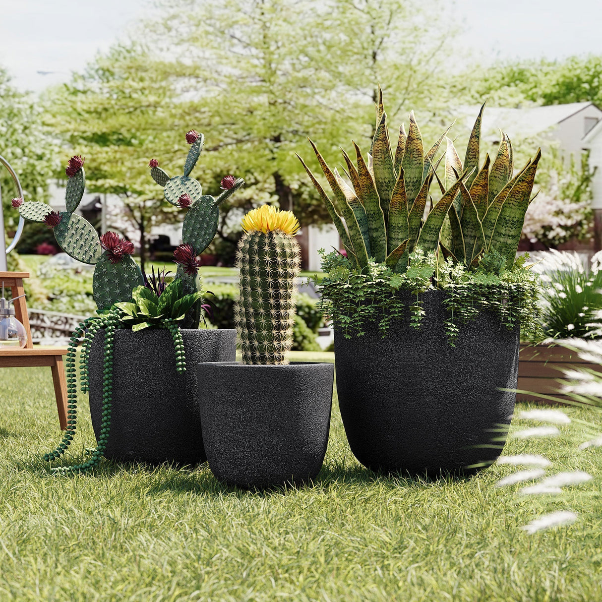 U_Style Lightweight Matte Textured MGO Flower Pot Set of 3