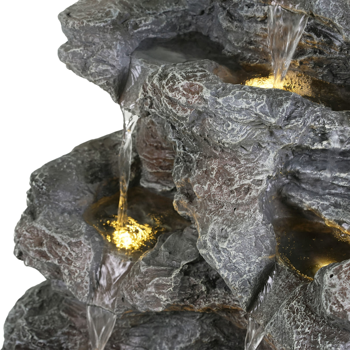 Tall Slim Faux-Stone Fountain with LED Lights, 5-Tiered Cascading Water Feature