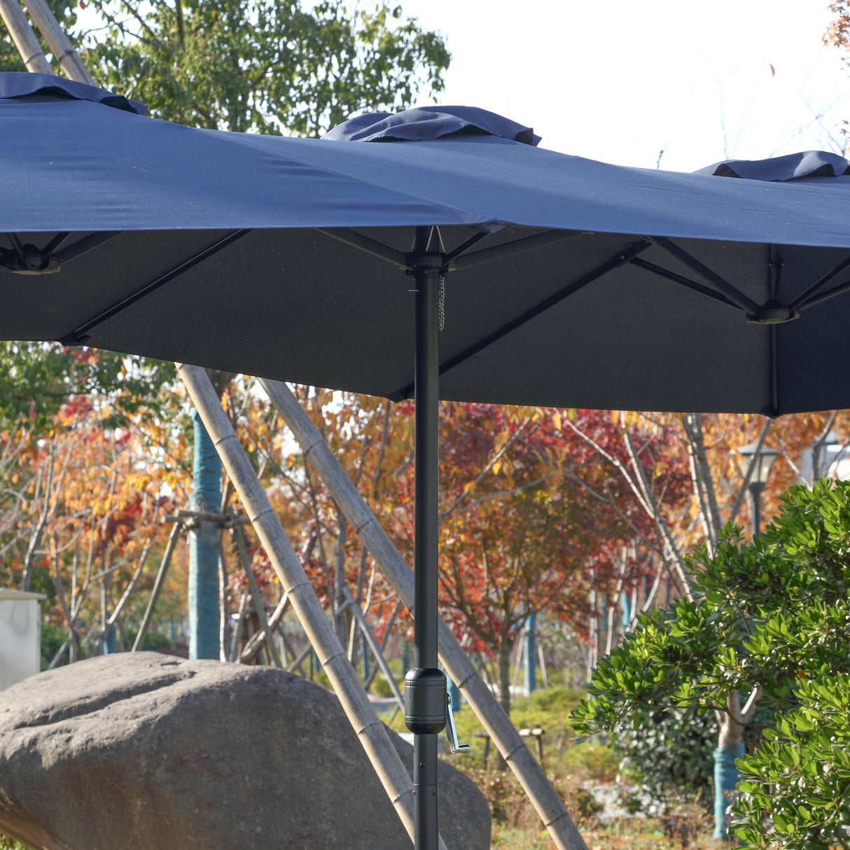 14.8 Ft Double Sided Outdoor Umbrella Rectangular Large with Crank (Navy Blue) (No Base)
