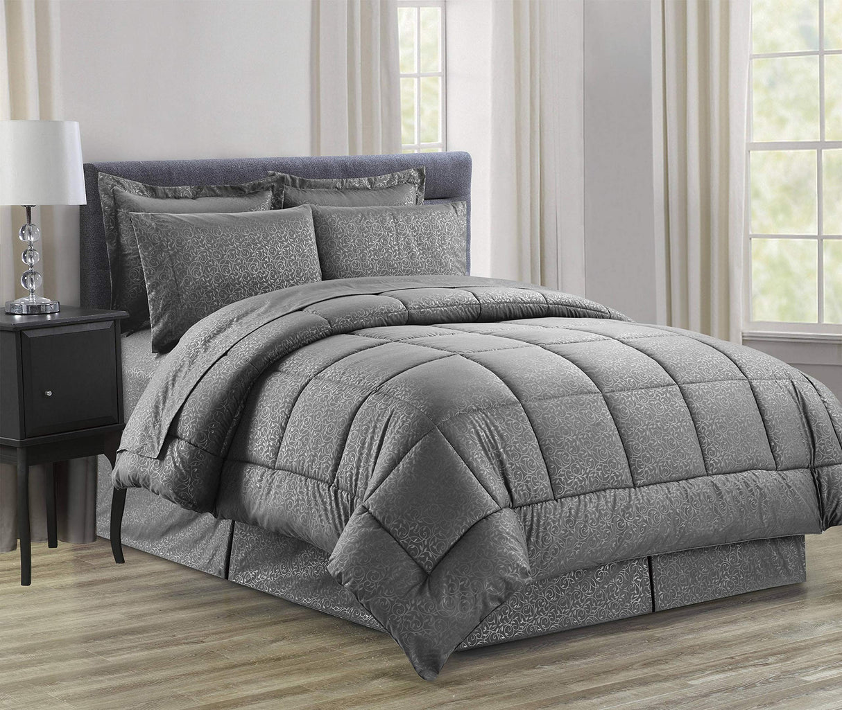 Decor&More Home Essentials 8 Piece Embossed Vine Bed in a Bag