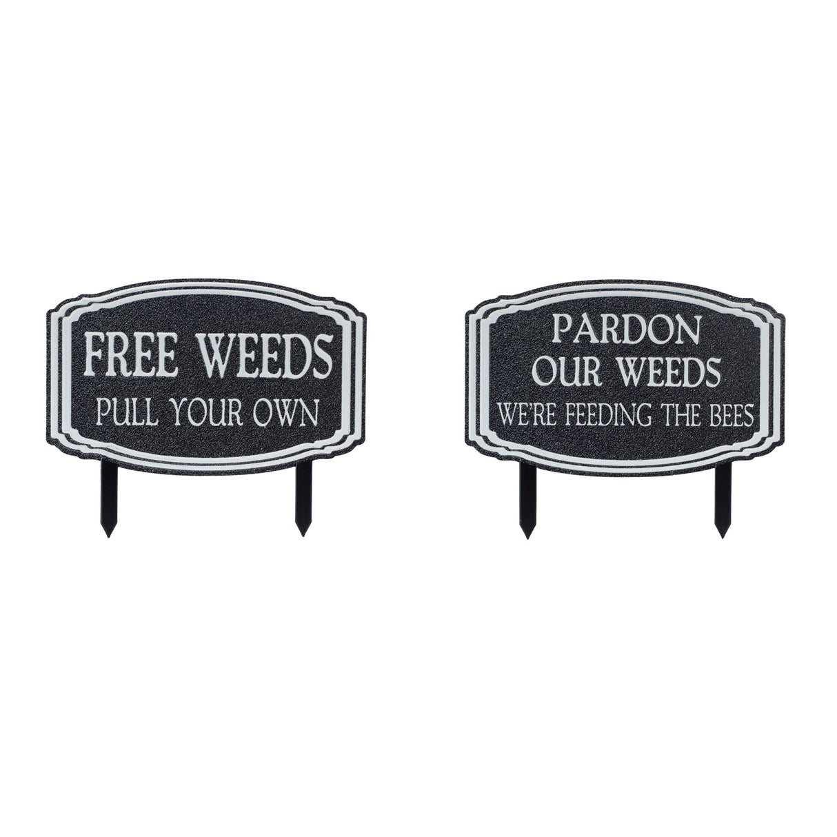 Metal-Garden-Weeds-Stake-Sign-(Set-of-2)-Garden-Decor