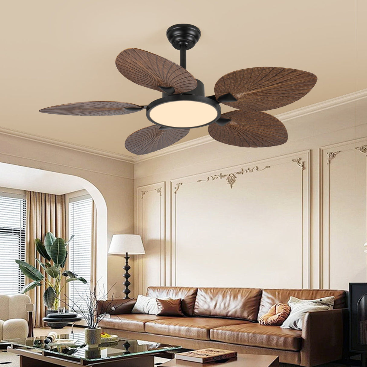 52-Inch Tropical Palm Leaf Ceiling Fan with Lights & Remote Control