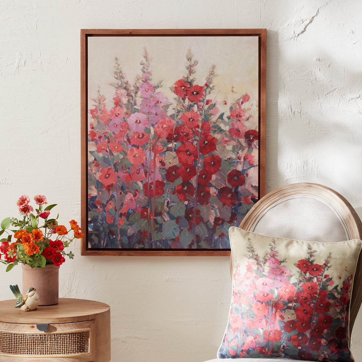 Framed Hollyhock Floral Canvas Art 29"H