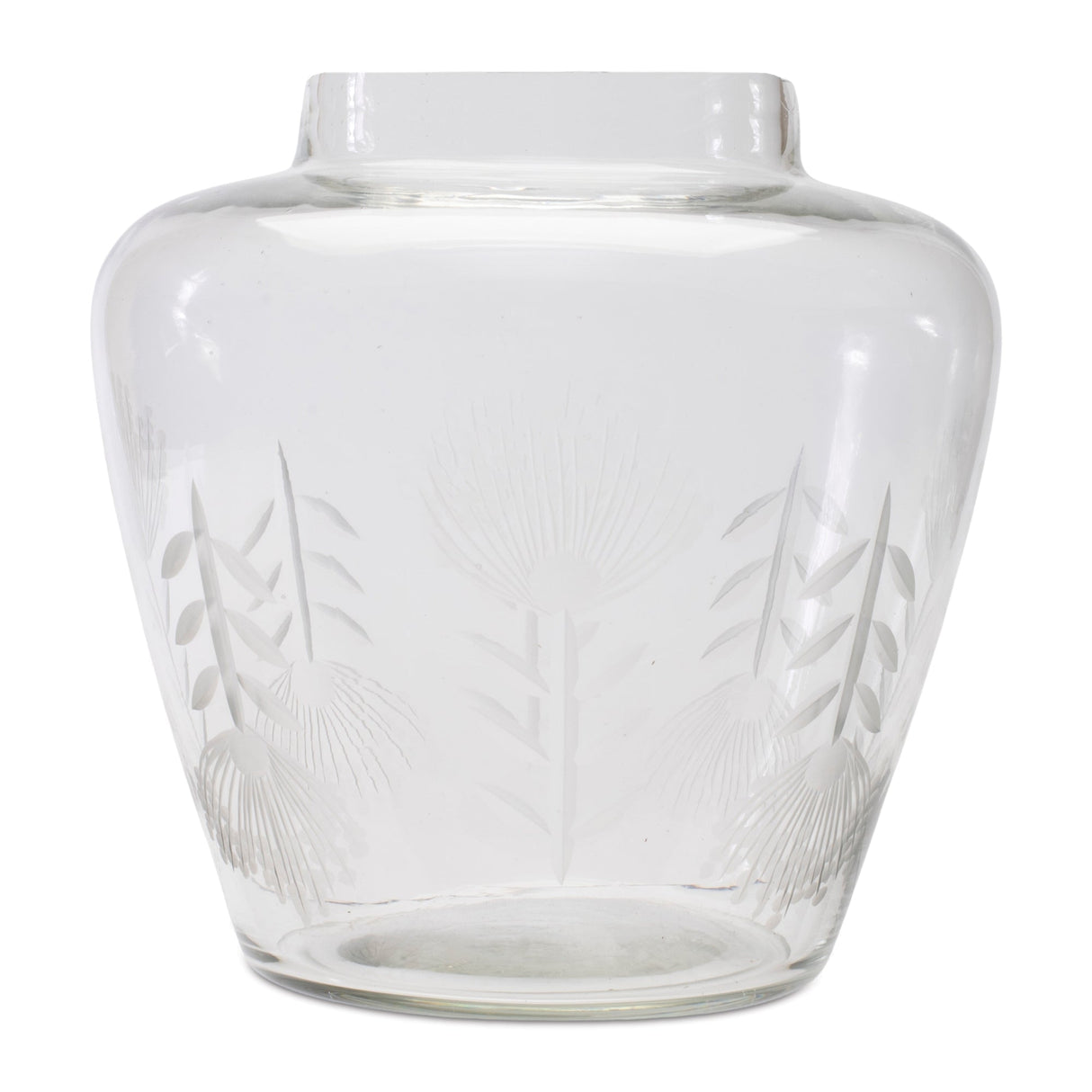 Etched Soda Lime Glass Urn Vase 6.5"D; Gray