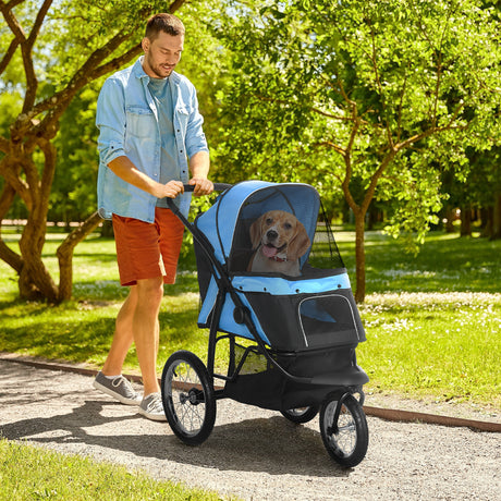 PawHut-Pet-Stroller-for-Small-and-Medium-Dogs,-3-Big-Wheels-Foldable-Cat-Stroller-Pet-Stroller
